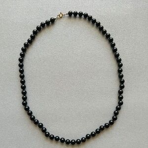 Black Onyx Bead Necklace -- 23"